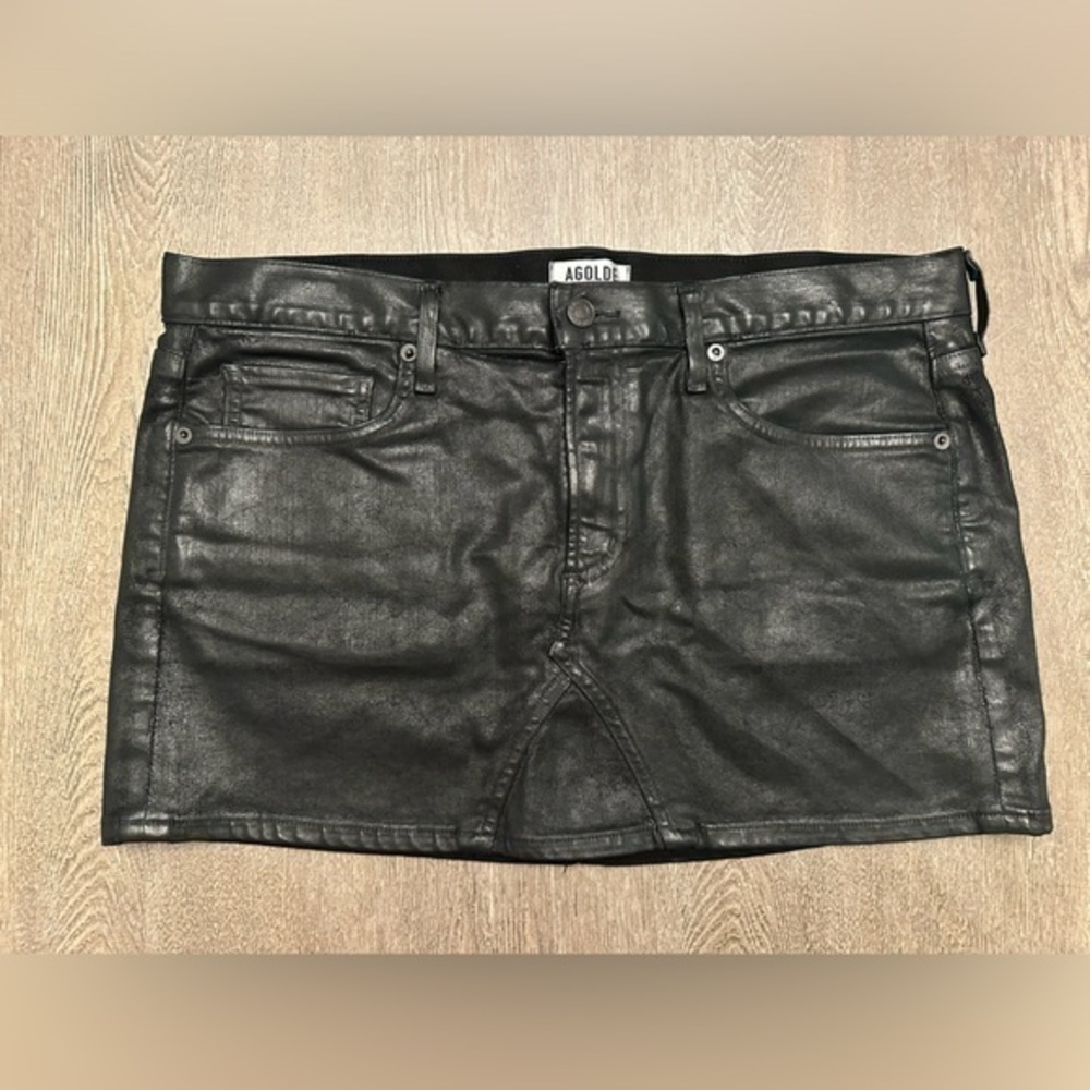 AGOLDE BLACK FAUX LEATHER MINI SKIRT - Size 32 SKU:5